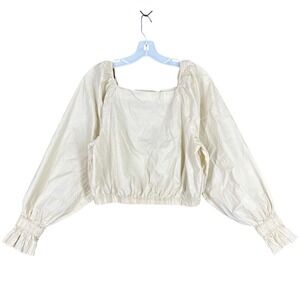 Levis Womens Puffed Sleeve Crop Top Shirt M On/Off-shoulder Beige Casual Travel